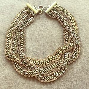 Gold and rose stone braided statement necklace